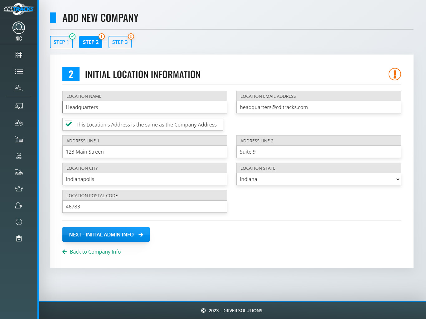 CDL Tracks - Add Company Screenshot