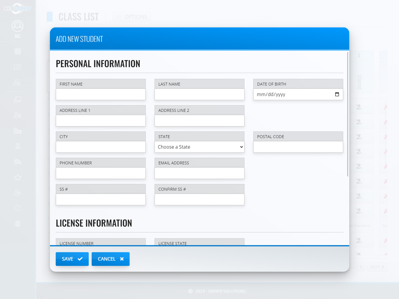 CDL Tracks - Add Student Screenshot