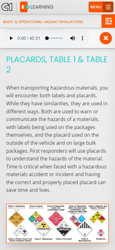 C1 Truck Driver Training - eLearning Hazmat Phone Screenshot