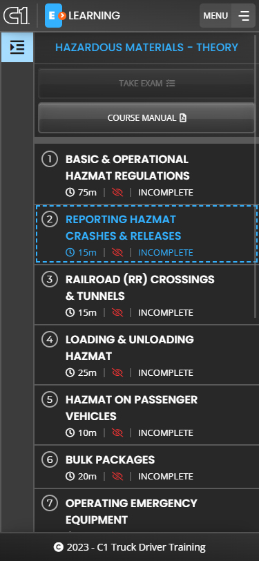 C1 Truck Driver Training - eLearning Hazmat Phone Screenshot