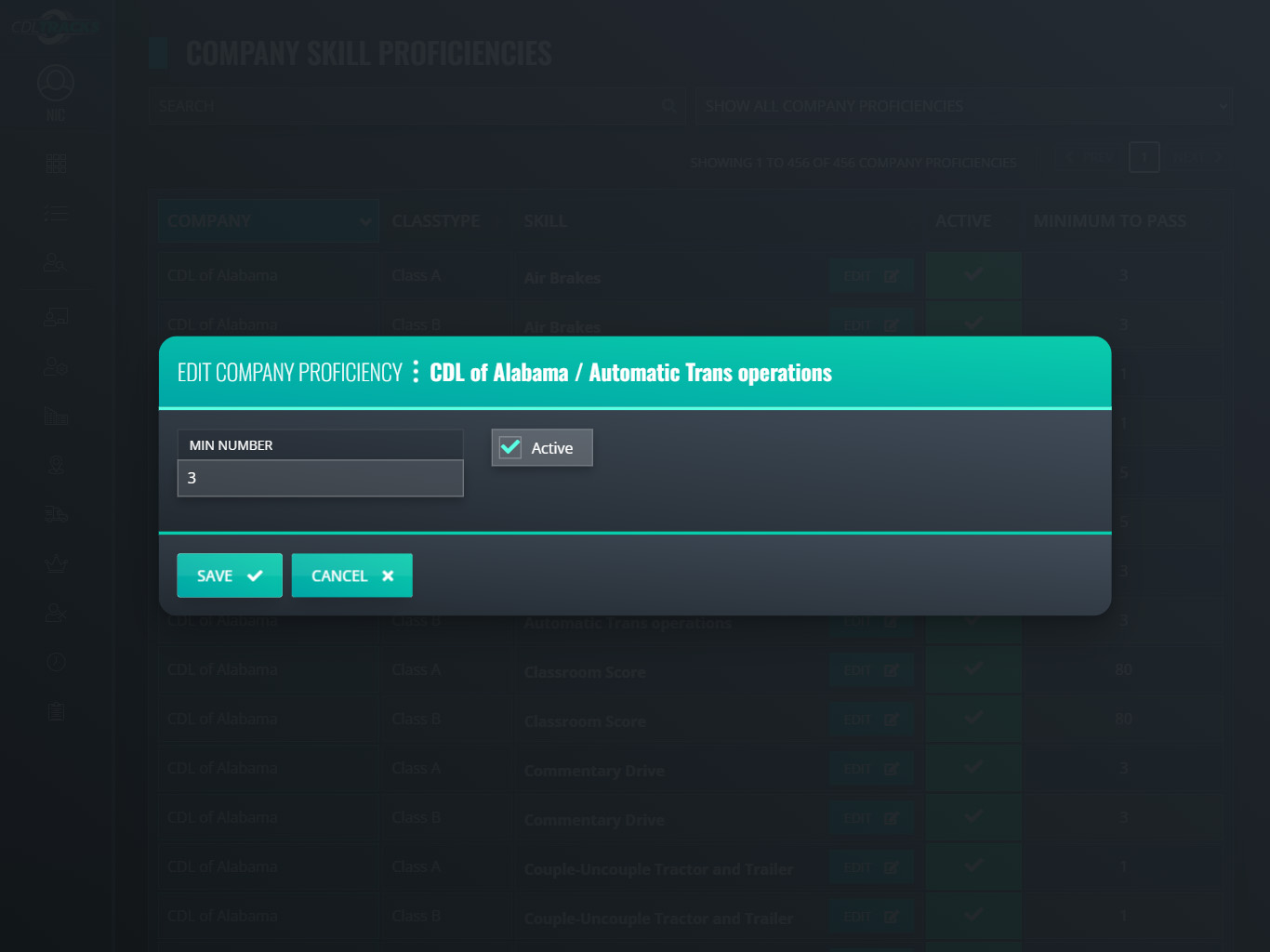 CDL Tracks - Edit Skill Proficiencies Screenshot