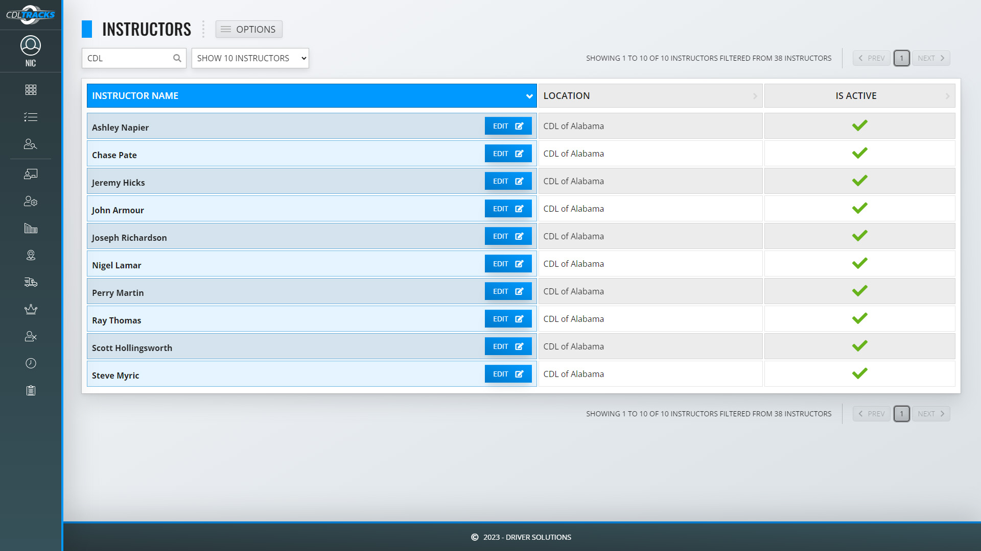 CDL Tracks - Manage Instructors Screenshot