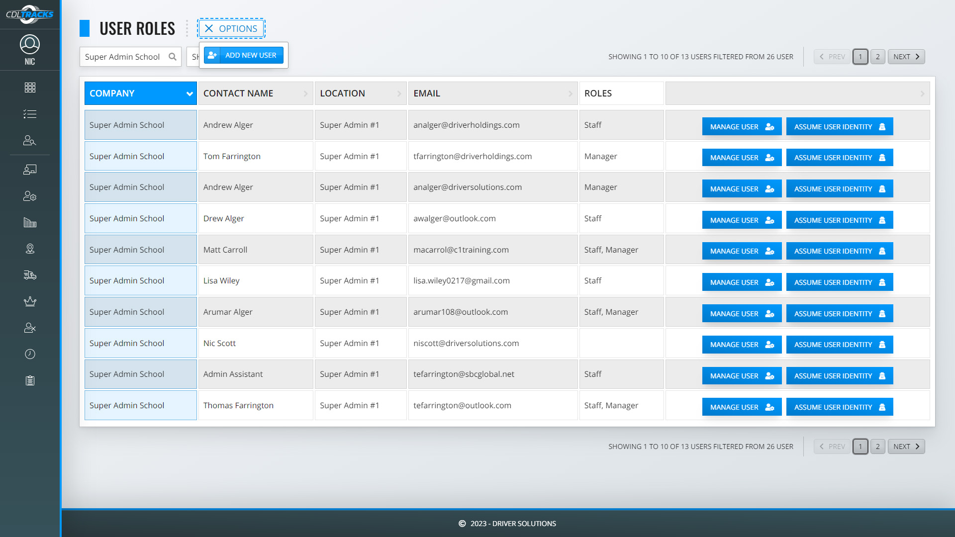 CDL Tracks - Manage Users Screenshot